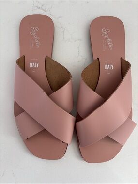 Seychelles Total Relaxation Pink Leather Slide Sandals Sz 7